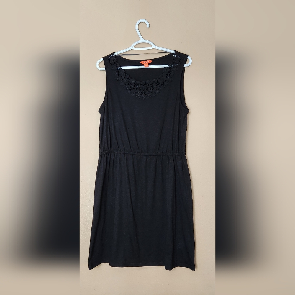 Joe Fresh Black Summer Sleeveless Dress Lace Neckline Elastic Waist Sz L